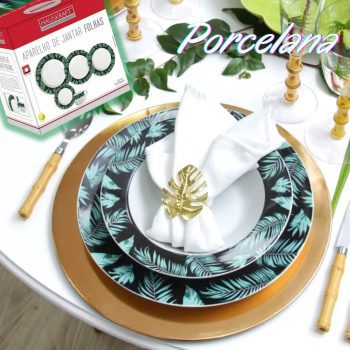 Aparelho de Jantar Chá 20 Peças Hauskraft - Porcelana Branco Folhas
