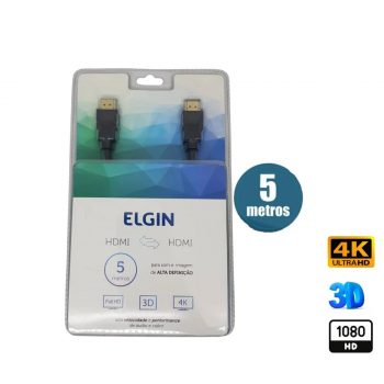 Cabo HDMI-HDMI com Conector Banhado a Ouro de 5 Metros, Elgin