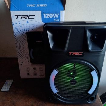 Caixa de Som Amplificada Portátil TRC, Bluetooth, LED, 120W, Bivolt, Preto - TRC X120