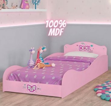 Cama Infantil Móveis Estrela Doll com Grade de Proteção - Rosa Acetinado