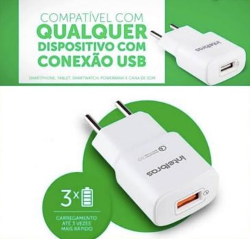 Carregador USB Ec1 Quick Branco, Até 3X Mais Rápido