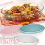 Conjunto de Assadeiras de Vidro com Tampa 1,6L 6 Peças - Marinex