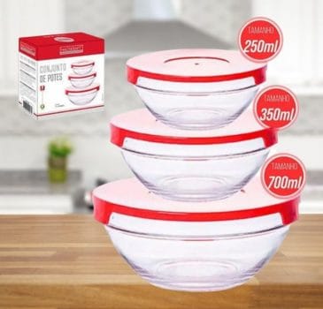 Conjunto De Potes De Vidro 3 Peças Redondo Boro Hauskraft Jgpo-009