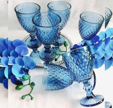 Conjunto de Taças de Vidro 300ml 6 peças - Bico de Abacaxi azul TCVI056