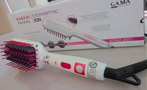 Escova Alisadora GAMA Innova Nano Ceramic Ion - bivot, Gama Italy, Escova Alisadora Gama Innova Nano Ceramic Ion - bivot HDCBR0000000341, Branco/Rosa e Preto