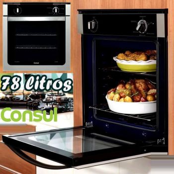 Forno a Gás de Embutir Consul Grill Autolimpante - com Timer 78L Preto e Prata COA84BR