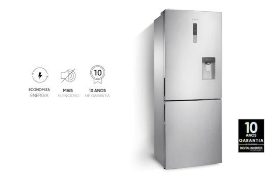 Geladeira Inverter Frost Free Duplex Inverse BAROSA com Smart Sensor e Dispenser de Água na Porta 432L Inox Look