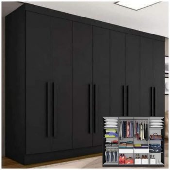 Guarda Roupa Casal Mayra 8 Portas Preto Fosco - Moveis Arapongas