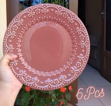 Jogo com 6 pratos rasos, Pimenta-rosa, Coleção Especiarias, Acervo Panelinha