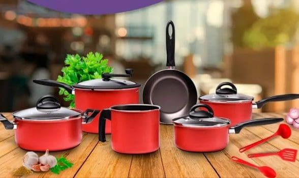 Jogo de Panelas Brinox Chilli 6 Peças Com Pipoqueira Cereja + Colheres