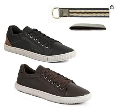 Kit 2 Pares Sapatenis Cadarço Casual + Cinto E Carteira
