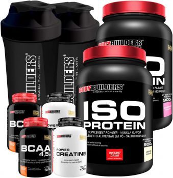 Kit 2x Iso Protein 900g + 2x BCAA + 2x Power Creatina 100g + 2x coqueteleira - BodyBuilders