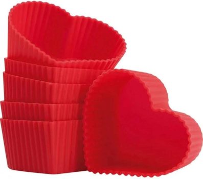 Kit 6 Forminhas De Silicone Para Cupcake Coração Vermelho 60ml - YP1801- Yangzi