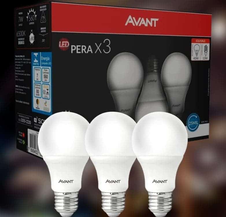 Kit Lâmpada Pera LED, 3 unidades, 7W, Luz branca 6500K, soquete E27, Bivolt,  Avant - Promotop