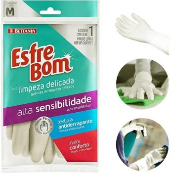 Luvas De Alta Sensibilidade Para Limpeza Suave, Tamanho M. Linha Esfrebom., Esfrebom, Creme, Médio