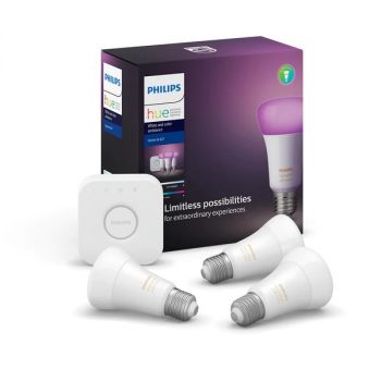 Philips Hue White & Color Ambiance 9w A60 E27 Starter Kit 110v - 3 Lâmpadas + Hub