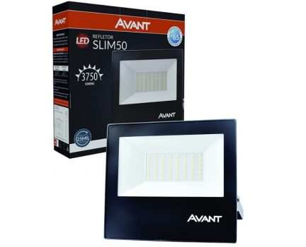 Refletor Holofote Slim LED, 50W, Preto, Luz branca 6500K, IP65, Prova d'água, Bivolt, Avant