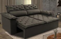 Sofá 3 Lugares Retrátil e Reclinável Cama inBox Compact 1,80m Velusoft Café