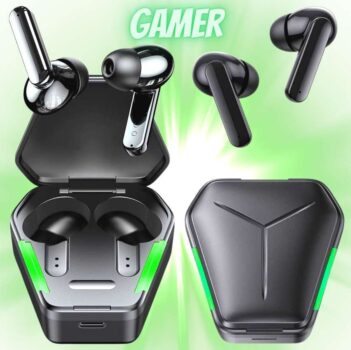 WB Fone de ouvido Gamer Bluetooth In-ear Sem fio Saga Pro TWS 18 Horas de Bateria Com Microfone e Led - Preto