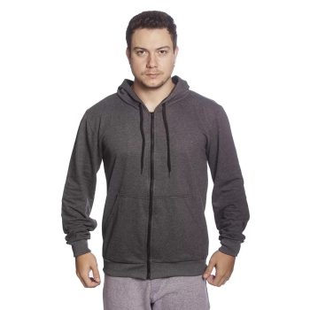 Blusa Canguru Masculina Moletinho Com Ziper Frio Inverno Quentinha Bolso Techmalhas - Grafite