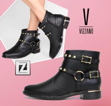 Bota Cano Curto Vizzano Tiras Tachas Feminina