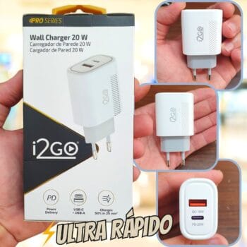 Carregador de Parede Ultra Rápido com 1 Saída USB-C Power Delivery 20W + 1 Saída USB-A 18W I2GO - i2GO PRO, Branco