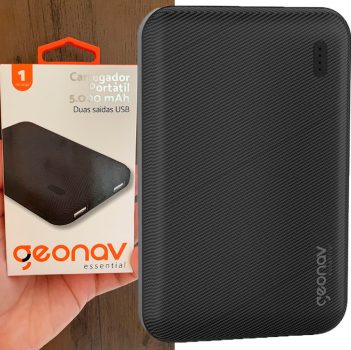 Carregador Portátil Universal 5.000mAh, 2 portas USB, Led Indicador de bateria, Preto, ES5KBK,Geonav