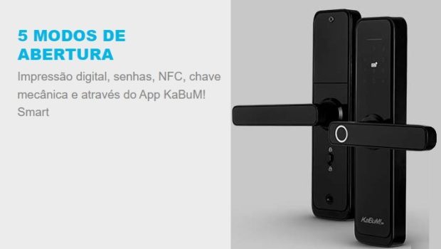 Fechadura Digital KaBuM! Smart 500 - Biometria, controle via aplicativo, Vidro Preto (Com maçaneta) - KBSG001