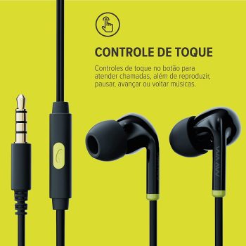 Fone de Ouvido WAAW by ALOK VIB 100EW Intra-Auriculares Com Microfone Integrado, Cabo 1,2m, Preto e Verde, P, M, G