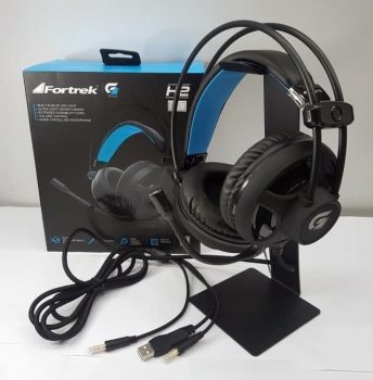 Fortrek H2 - Headset Gamer Pro Microfones e Fones de Ouvido, Preto (Leds Azul)