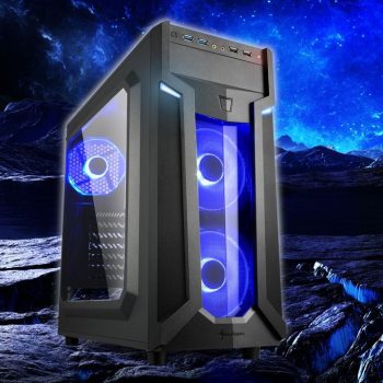 Gabinete Gamer Sharkoon VG6-W Blue ATX sem Fonte, USB 3.0, 3 Fans LED, Preto com Lateral em Acrílico