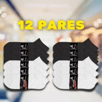 Kit 12 Pares Meias Soquete Pretas e Brancas Algodão Unissex