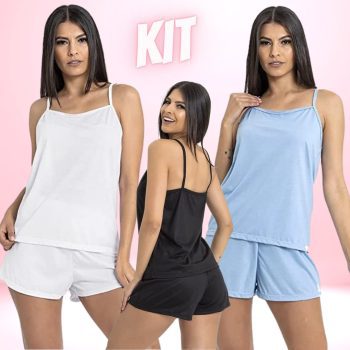 Kit 2 Conjuntos Pijama Feminino Curto Baby Doll Super Fresquinho e Macio