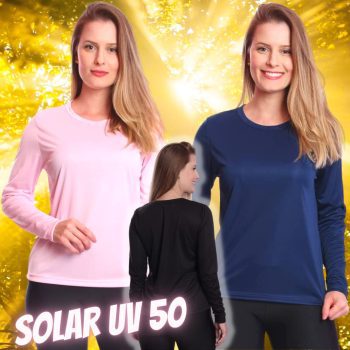 Kit 3 Camisetas Feminina Manga Longa Proteção Solar UV 50