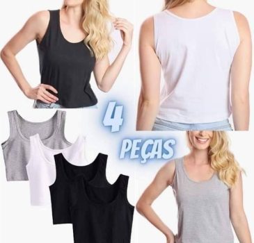 Kit 4 Blusas Cropped Blusinha Feminina Tshirt Regata Basic Fashion