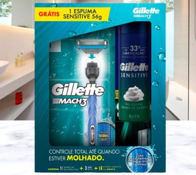 Kit Aparelho De Barbear Gillette Mach3 1 Unidade + Refis Para Barbear Gillette Mach3 3 Unidades + Espuma De Barbear Gillette Sensitive 56g, Gillette