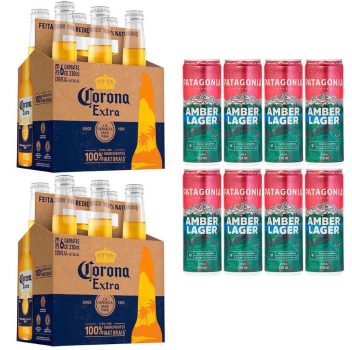 Kit Cerveja Corona Extra Long Neck 330ml - 12 Unidades + Cerveja Patagonia Amber Lager Lata Sleek 350ml - 8 Unidades