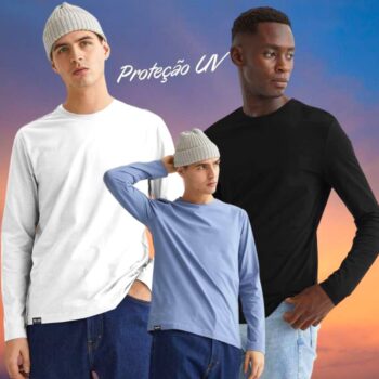 Kit com 3 Camisetas Básicas Masculinas Manga Longa T-Shirt