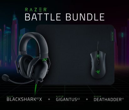 Kit Gamer Razer Battle Bundle, Mouse Gamer DeathAdder V2 + Headset Gamer BlackShark V2 X + Mousepad Gigantus V2, Preto - RZ85-03240100-B3U1