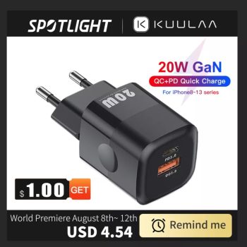 Mini Carregador Portátil Kuulaa Duas Portas 20w
