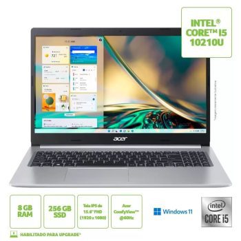 Notebook Acer Aspire 5 Intel Core i5-10210U 8GB 256GB SSD W11 15,6” FHD IPS Prata A515-54-57CS
