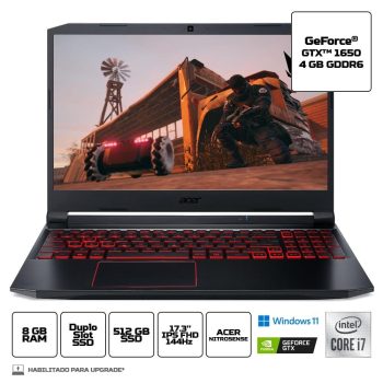 Notebook Gamer Acer Nitro 5 AN517-52-77KZ Intel Core i7 Windows 11 Home 8GB 512GB SSD GTX 1650 17.3'