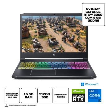 Notebook Gamer Predator Helios 300 PH315-54-7852 i7 11ª Windows 11 Home 16GB 512GB SSD RTX 3060 15,6