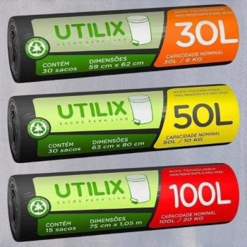 Saco para lixo Utilix, Preto, Em rolo