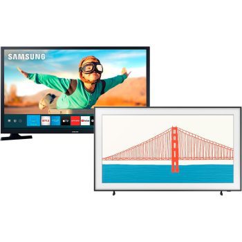 Samsung Smart TV 55" QLED 4K The Frame 55LS03A Suporte De Parede Slim Incluso + Samsung Smart TV LED 32'' Tizen HD 32T4300 - WIFI, HDR, Plataforma Tizen, 2 HDMI, 1 USB - Preta