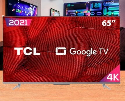 Smart TV LED 65" 4K TCL Google TV 65P725 UHD, HDR10, Dolby Vision Atmos, Bluetooth, Comando de voz à distância, Google Assistant e Borda Ultrafina