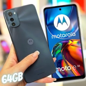 Smartphone Motorola Moto E 32 Grafite 64GB, 4GB RAM, Tela de 6.5”, Câmera Traseira Tripla, Android 11 e Processador Octa Core