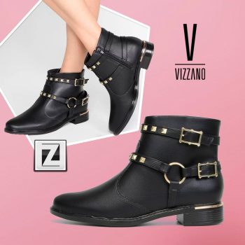 Bota Cano Curto Vizzano Tiras Tachas Feminina