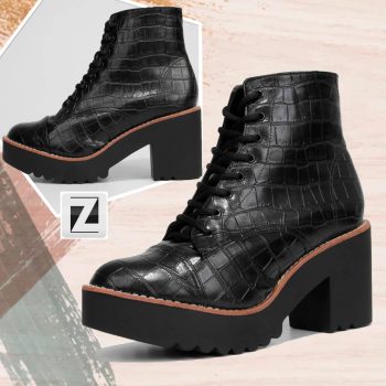 Bota Coturno Cano Médio Griffe Salto Médio Croco Feminina