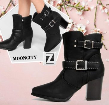 Bota Mooncity Cano Médio Com Fivelas Feminino